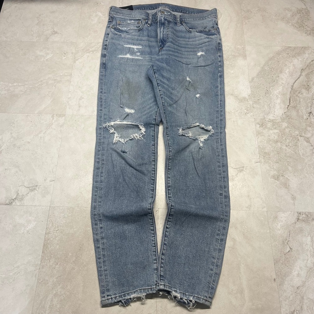 Abercrombie & Fitch Skinny Stretch Jeans Blue Mens 32x32 Distressed Ripped Hem